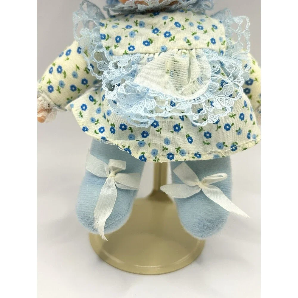 Vintage Cean Toys Doll Blue Yarn Hair 7" Plush Floral Dress Baby Doll 80's - Picture 6 of 15